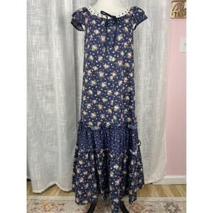 Mako Hawaii Womens Hawaiian Muumuu Dress Size 3 Blue Ditsy Floral Cottagecore